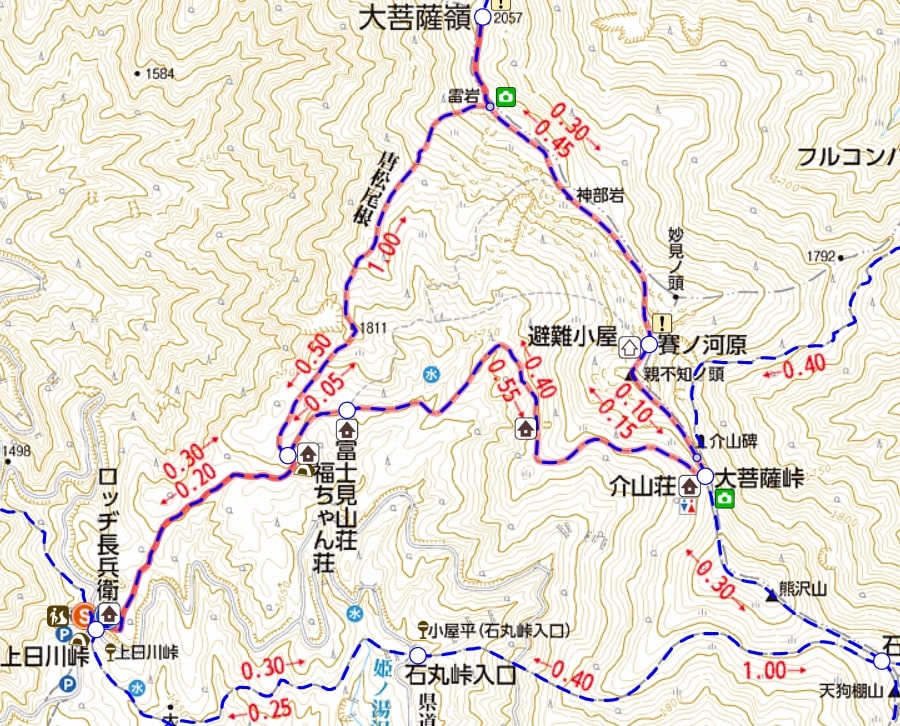 大菩薩嶺の登山地図